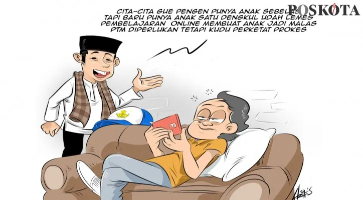 Pembelajaran Secara Online, Membuat Anak Jadi Malas. (Kartunis/Aspirasi Warga/Poskota.co.id)