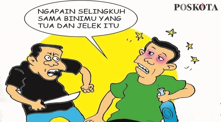 Kakek Pemabokan Berantem Tewas Dibacok Teman Mabok. (Kartunis/Nah Ini Dia/Poskota.co.id)