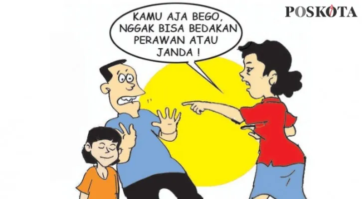 Tega Ceraikan Bini Pertama Istri Kedua Ternyata Janda. (Kartunis/Nah Ini Dia/Poskota.co.id)