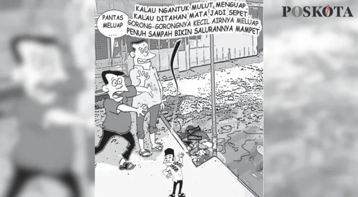 Gorong-gorong Kecil dan Banyak Sampah Timbulkan Genangan. (Kartunis/Aspirasi Warga/Poskota.co.id)