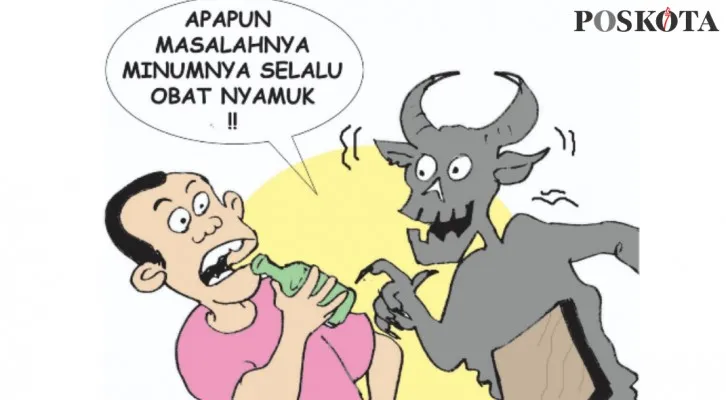 Kartun Nah Ini Dia: Mau Nikah Lagi Dana Cekak, Duda Minum Racun di Makam. (Kartunis: poskota/ucha)