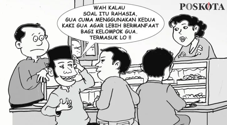 Kartun Obrolan Warteg: Bermain Dua Kaki. (kartunis: poskota/ucha)