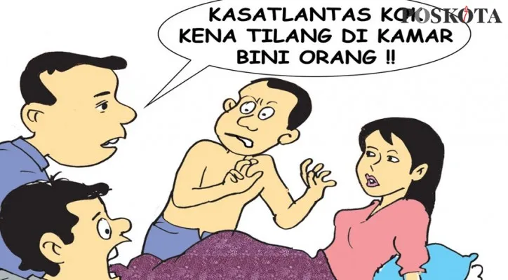 Kartun Nah Ini Dia: Oknum Satlantas di Lampung, Ditilang di Kamar Bini Teman. (kartunis: poskota/ucha)