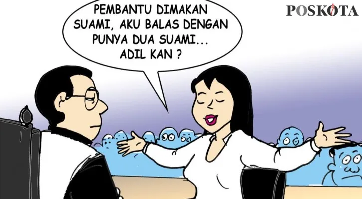 Kartun Nah Ini Dia: Tiap Bulan Dijatah Rp65 Juta, Ternyata Istri Bersuami Dua. (kartunis: poskota/ucha)