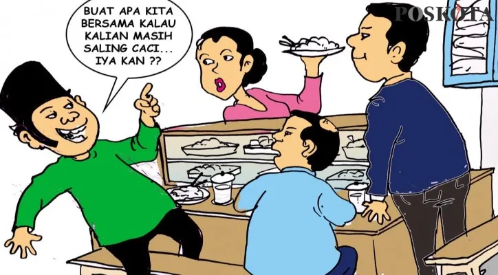 Kartun Obrolan Warteg: Buat Apa Bersama, Tetapi ke Lain Hati. (kartunis: poskota/ucha)