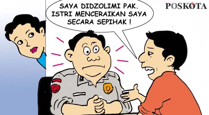 Kartun Nah Ini Dia: Diceraikan Secara Sepihak, Mantan Bini Dibikin Babak Belur. (kartunis: poskota/ucha)