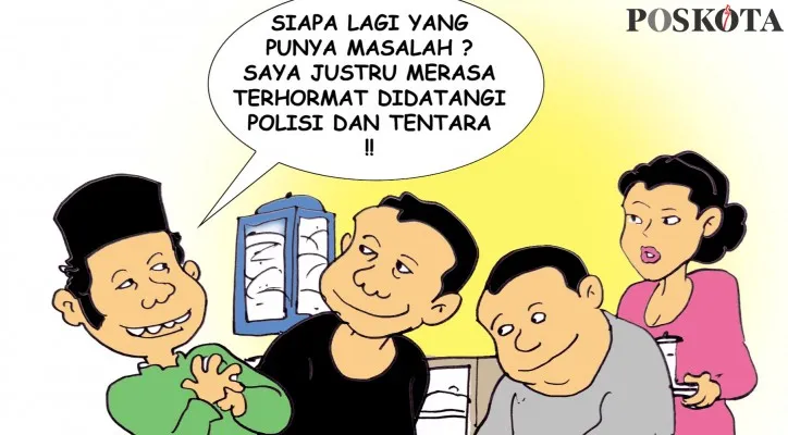 Kartun Obrolan Warteg: Polisi dan Tentara Jemput Bola. (kartunis: poskota/ucha)