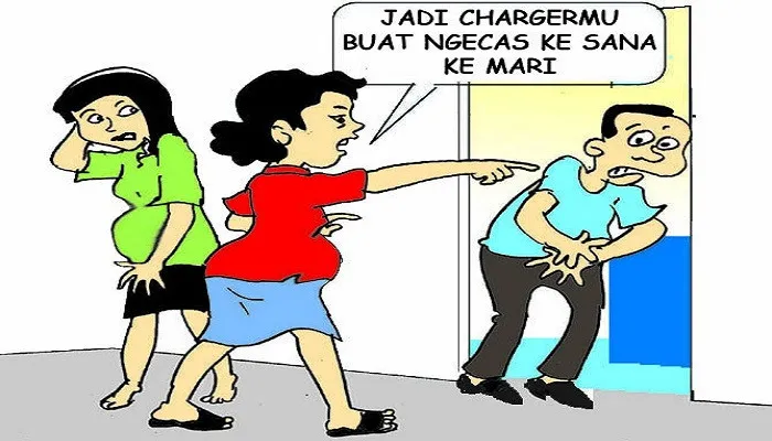 Karikatur Nah Ini Dia Bini dan Anak Tiri Hamil Bareng yang 'Nyetrom' Suami Sendiri. (ucha)