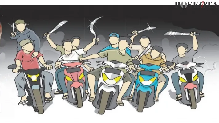 Ilustrasi kawanan geng motor bersenjata tajam. (Poskota/Arif Setiadi)