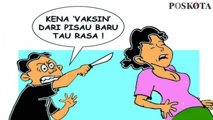 Karikatur Nah Ini Dia: Cuma Direken Suami Kontrak Bini Tewas Ditusuk Lehernya. (kartunis: poskota/arif's)